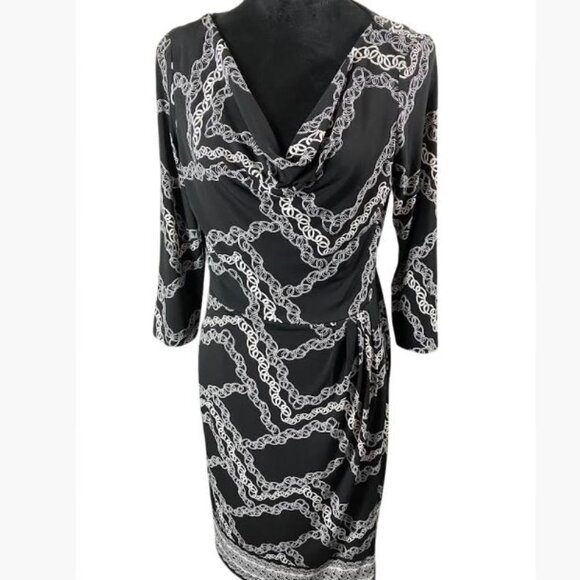 Maggy London Black and White Chains Dress with Cowl Neckline  Size 10  NWT - Picture 1 of 10